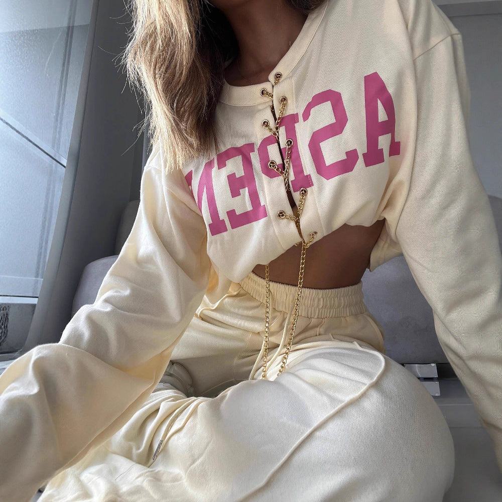 Damernas modiska loungwear-set med vida byxor och cropped topp Mirla-Eva Jonsson