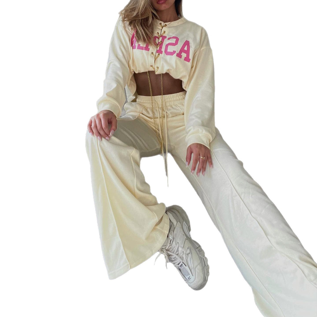 Damernas modiska loungwear-set med vida byxor och cropped topp Mirla-Eva Jonsson