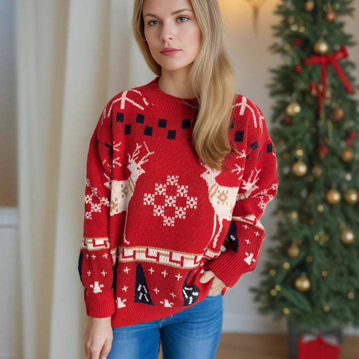 Damernas mönstrade jultröja med festligt ren-design och oversize-snitt Mirla-Eva Jonsson
