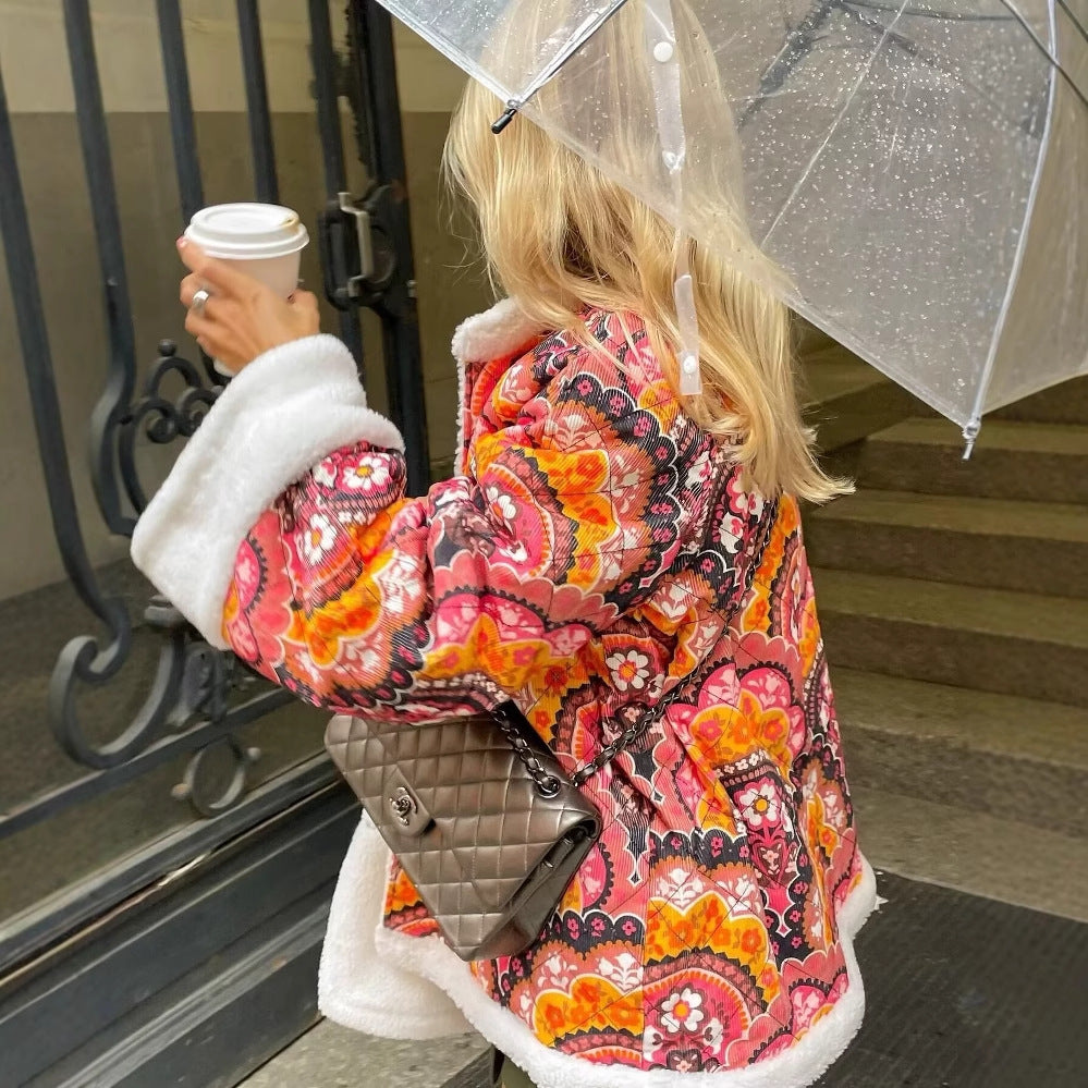 Damernas mönstrade vadderad jacka med varmt foder Mirla-Eva Jonsson