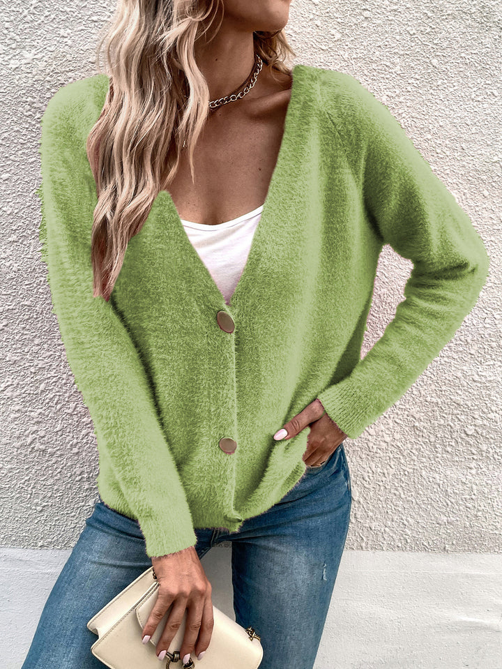 Damernas mysig V-ringad cardigan med knapppdetaljer Eva Jonsson-Eva Jonsson
