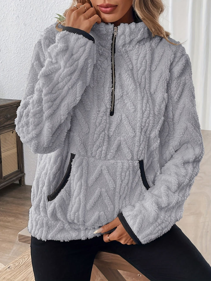 Damernas mysiga fleece-hoodie med halv dragkedja Eva Jonsson-Eva Jonsson