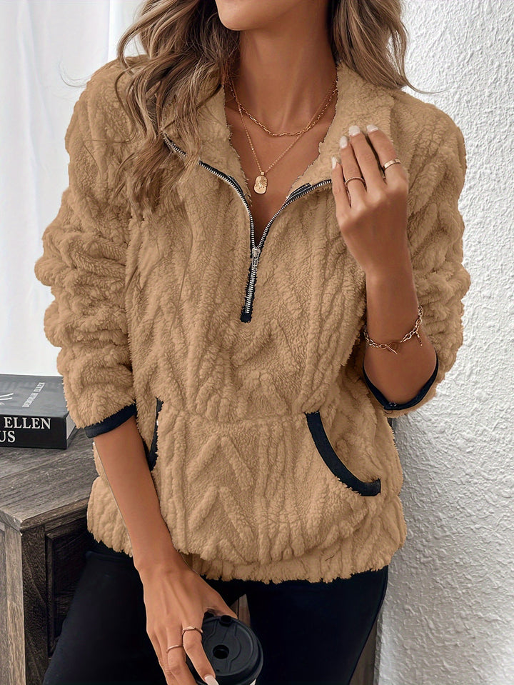 Damernas mysiga fleece-hoodie med halv dragkedja Eva Jonsson-Eva Jonsson