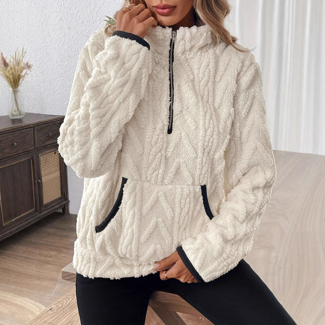Damernas mysiga fleece-hoodie med halv dragkedja Eva Jonsson-Eva Jonsson