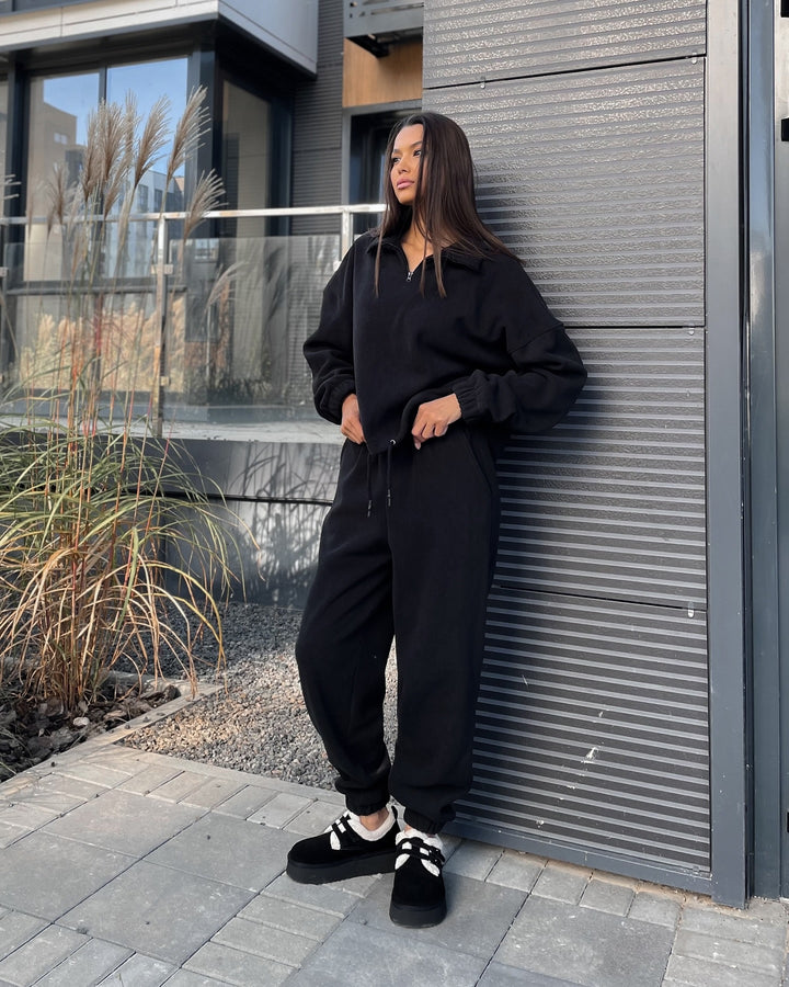 Damernas mysiga fleece-set med ståkrage och hög midja Mirla-Eva Jonsson