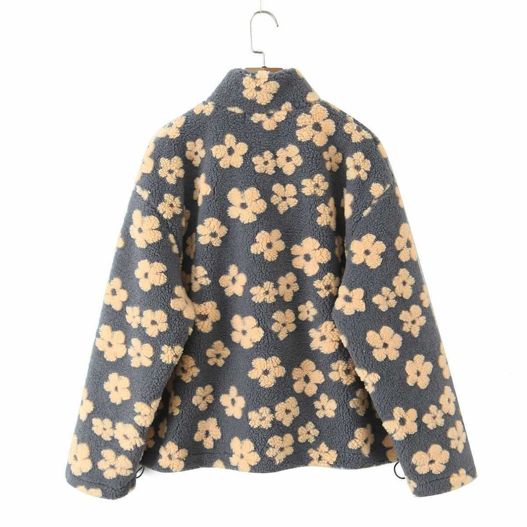 Damernas mysiga fleece-tröja med blommönster Mirla-Eva Jonsson