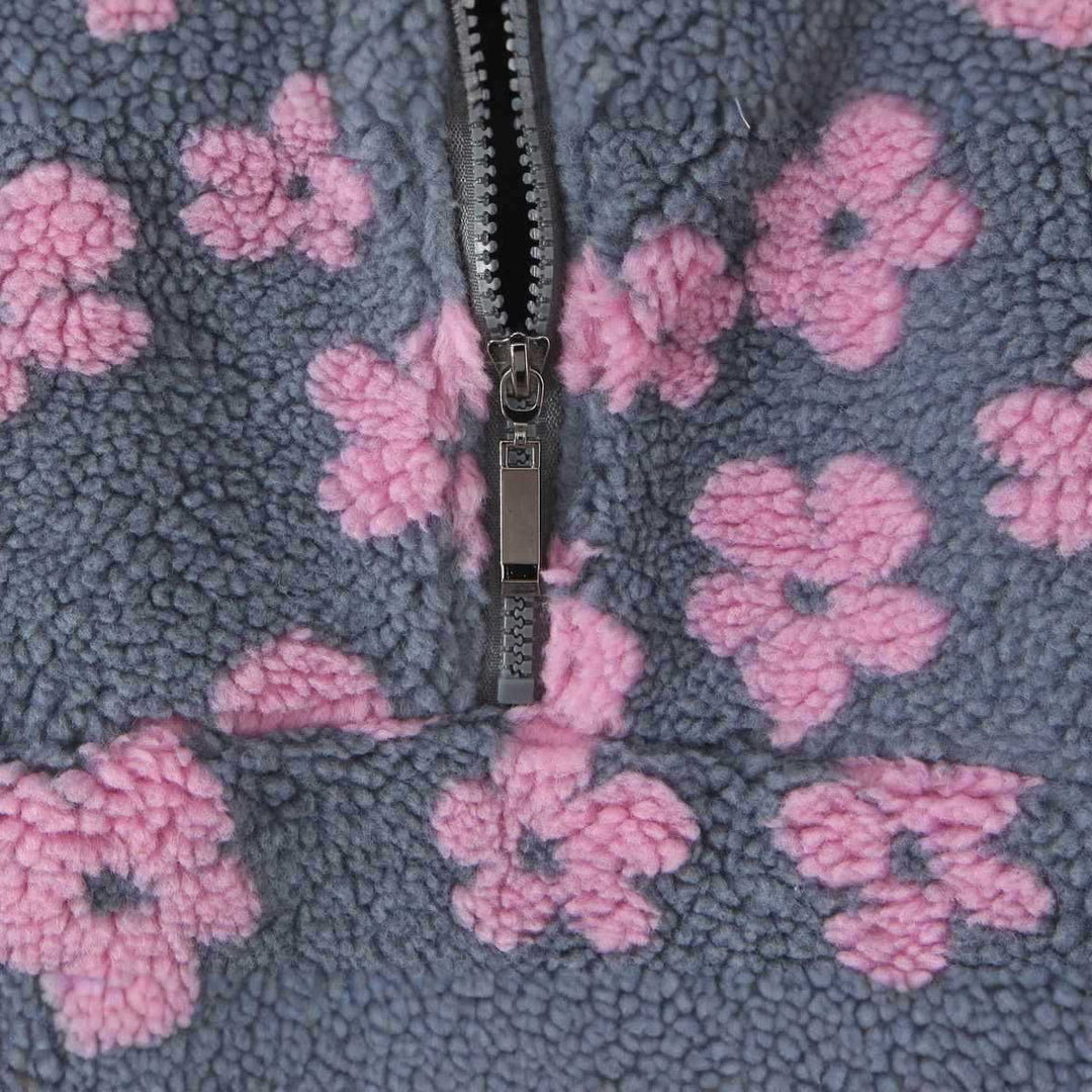 Damernas mysiga fleece-tröja med blommönster Mirla-Eva Jonsson