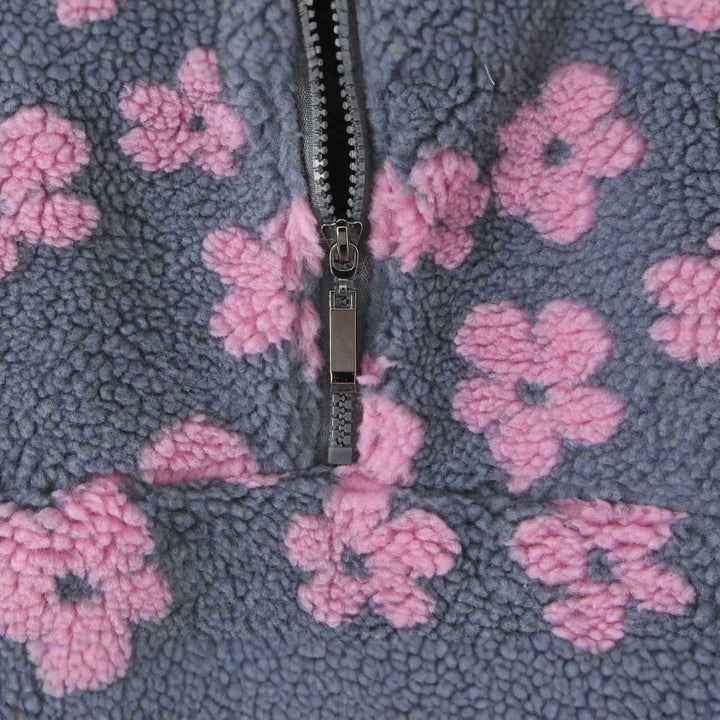 Damernas mysiga fleece-tröja med blommönster Mirla-Eva Jonsson
