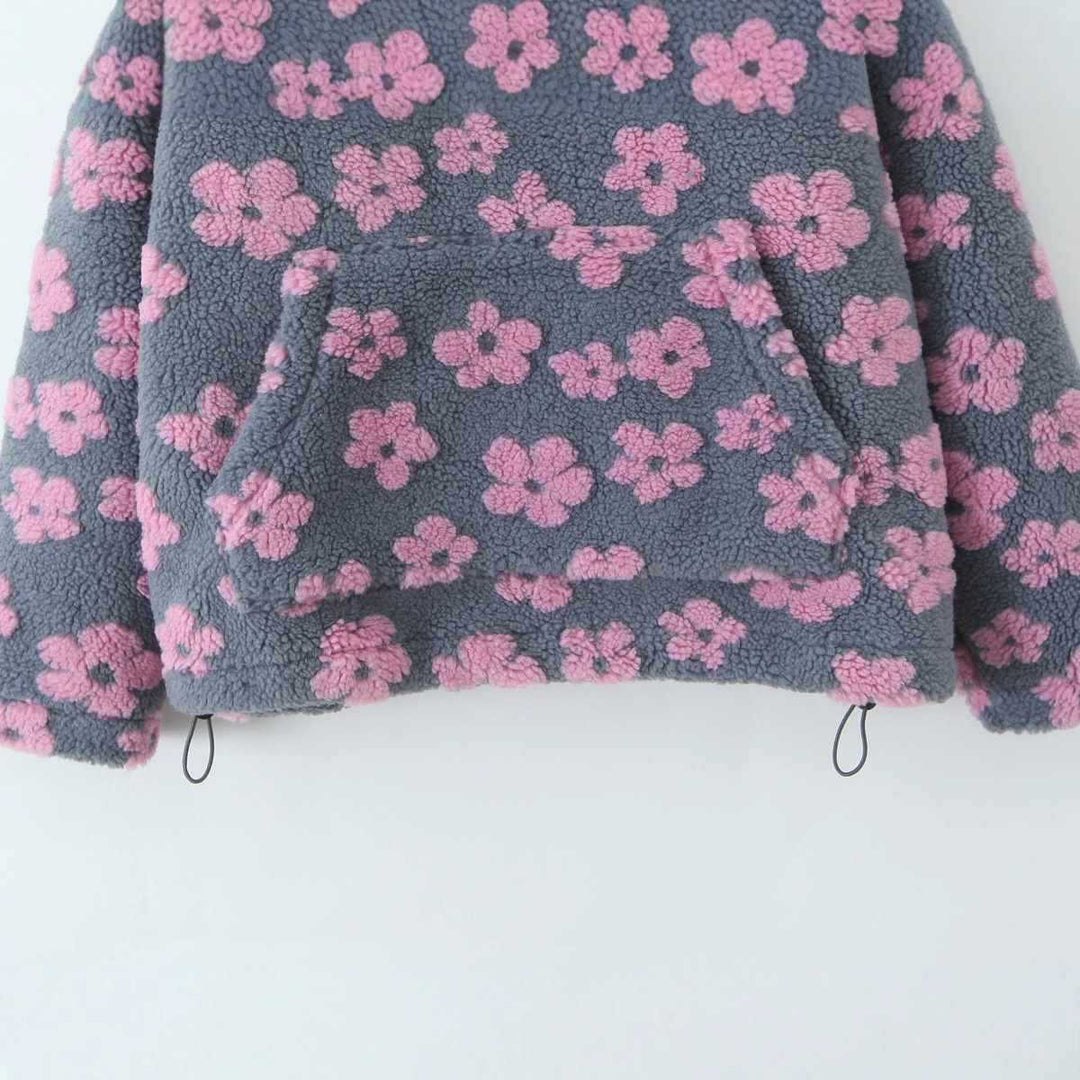 Damernas mysiga fleece-tröja med blommönster Mirla-Eva Jonsson