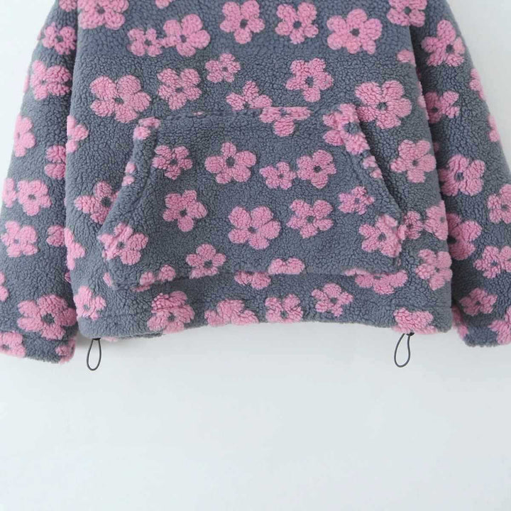 Damernas mysiga fleece-tröja med blommönster Mirla-Eva Jonsson