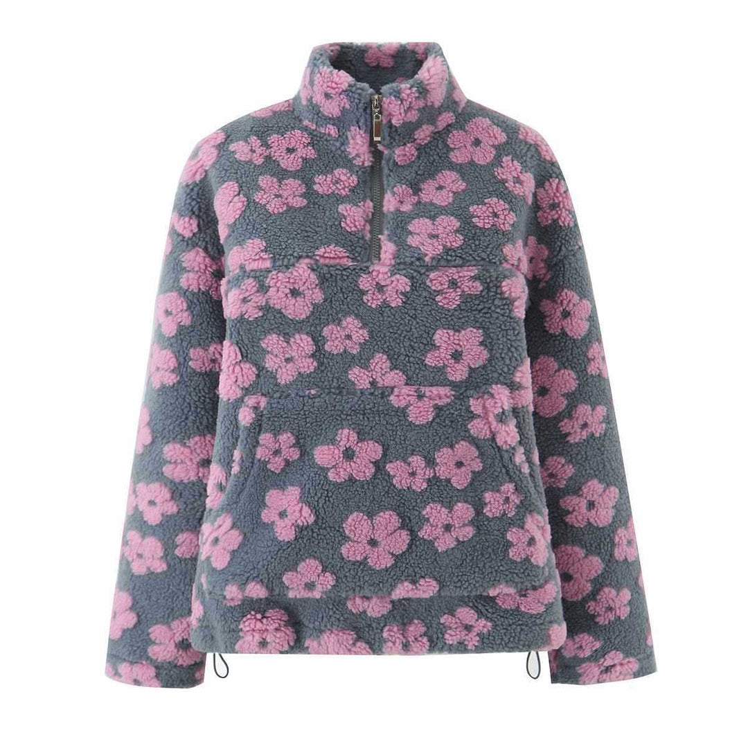 Damernas mysiga fleece-tröja med blommönster Mirla-Eva Jonsson
