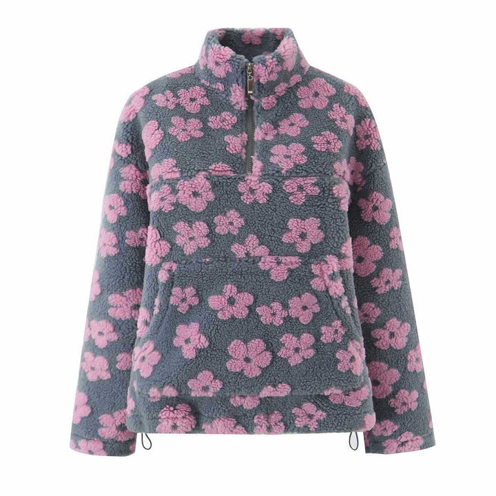 Damernas mysiga fleece-tröja med blommönster Mirla-Eva Jonsson