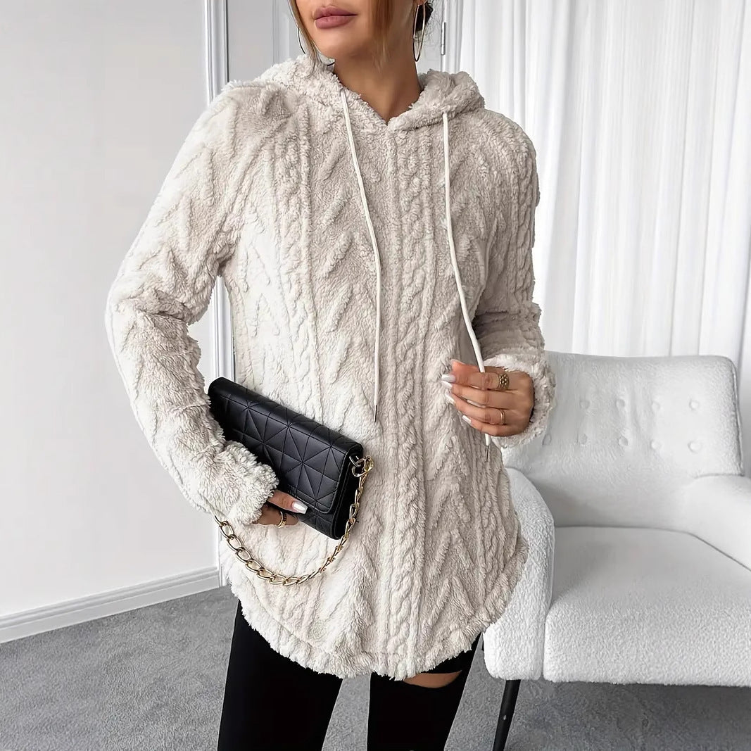 Damernas mysiga fleecehoodie med flätmönster Mirla-Eva Jonsson