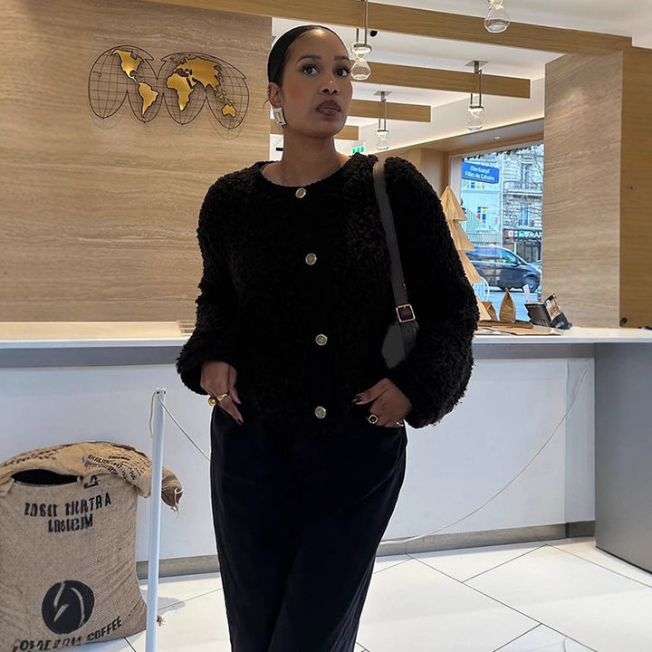 Damernas mysiga fleecejacka med knappar och snygg passform Mirla-Eva Jonsson
