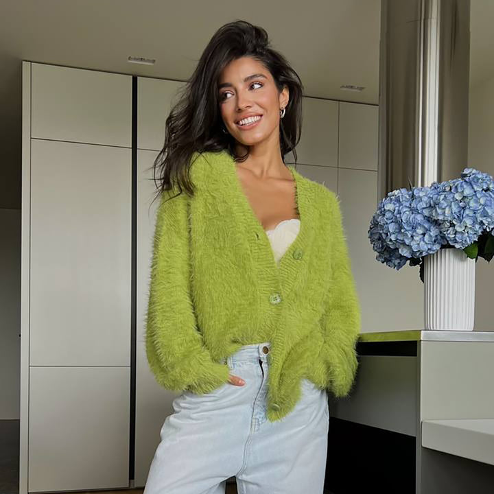 Damernas mysiga lockig cardigan Mirla-Eva Jonsson