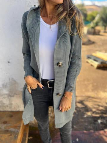 Damernas mysiga stickad jacka med huva och stora fickor Eva Jonsson-Eva Jonsson