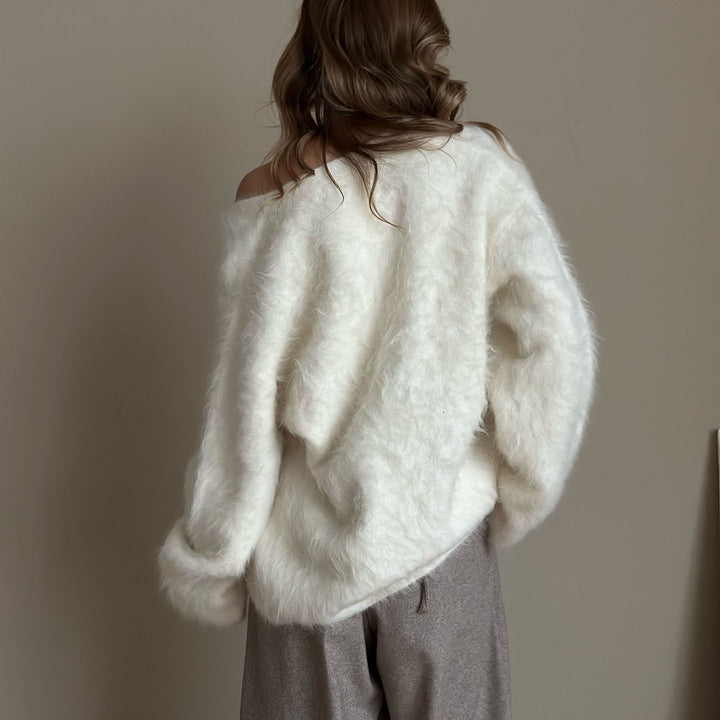 Damernas mysiga stickad jacka med oversized passform och knapplist Eva Jonsson-Eva Jonsson