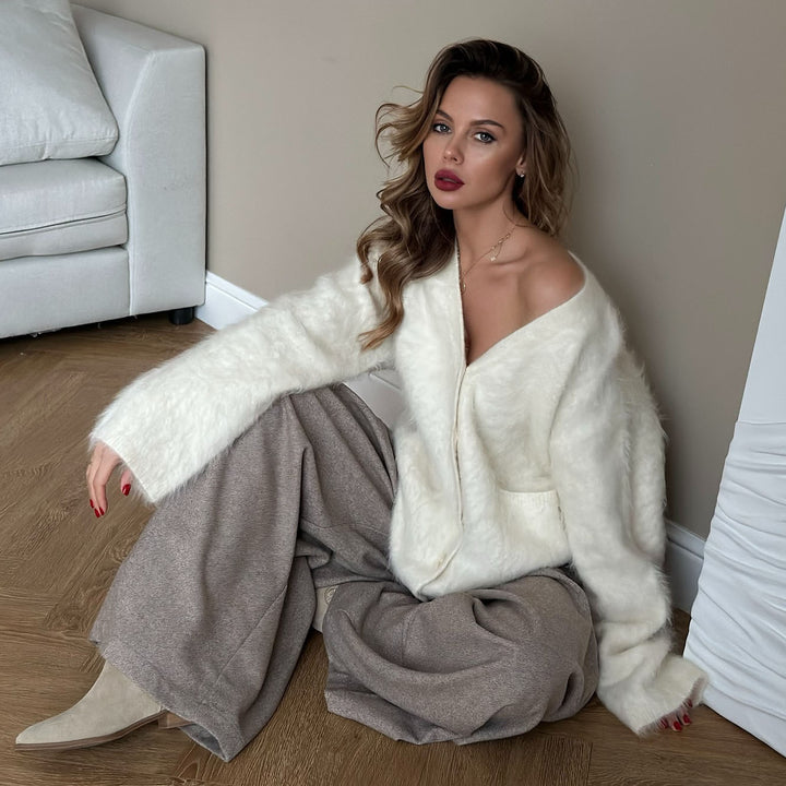 Damernas mysiga stickad jacka med oversized passform och knapplist Eva Jonsson-Eva Jonsson