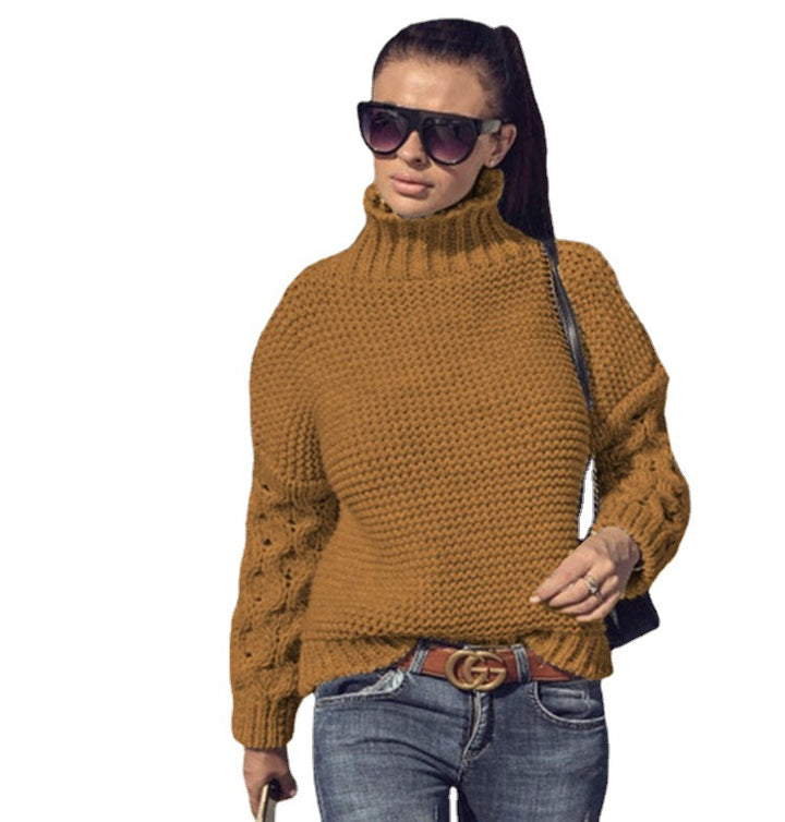 Damernas mysiga stickad tröja med rullkrage och strukturerade ärmar Eva Jonsson-Eva Jonsson