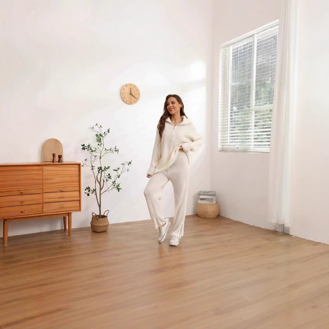 Damernas mysiga stickensemble med krage och dragkedja Eva Jonsson-Eva Jonsson