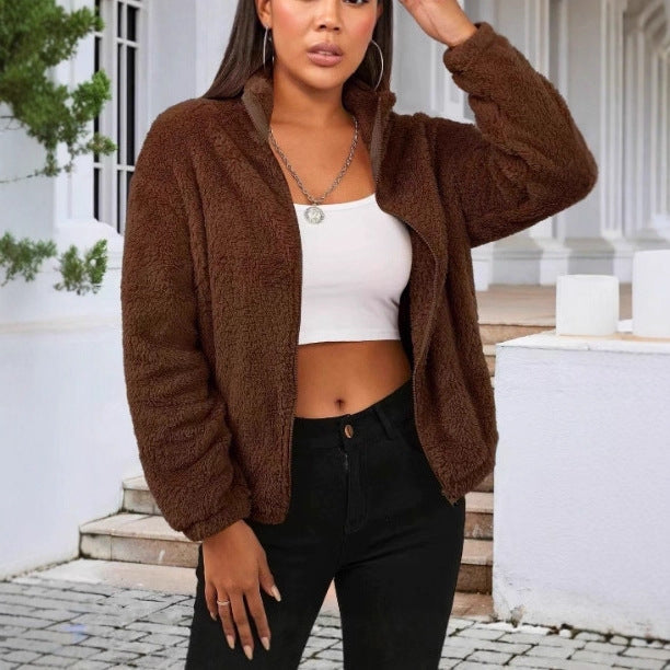 Damernas mysiga teddyjacka med högt stängt krage Mirla-Eva Jonsson