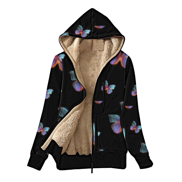 Damernas mysjacka med hoodie och färgglad fjärilsdesign Mirla-Eva Jonsson