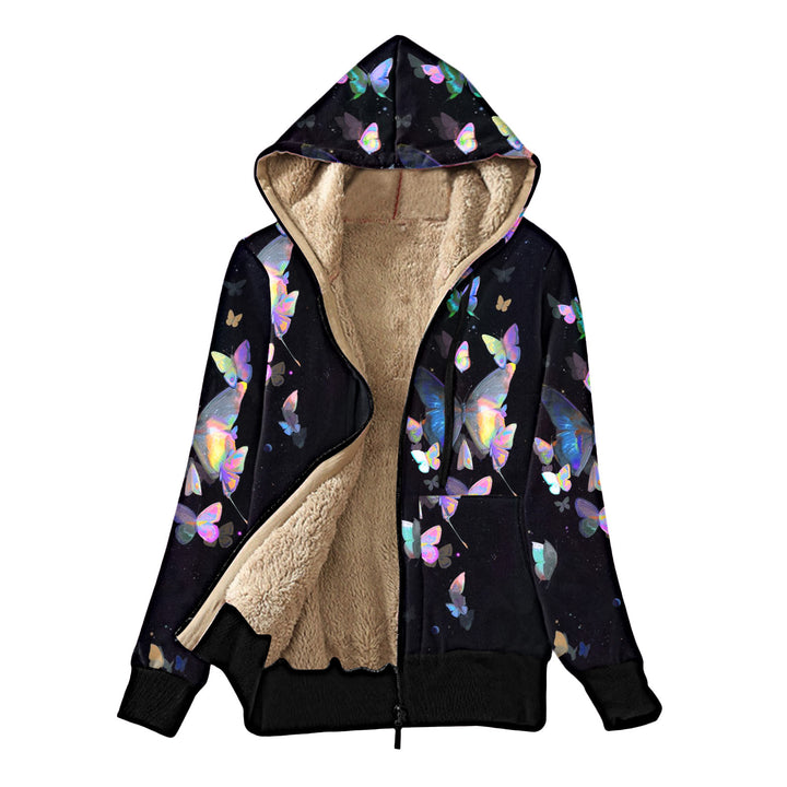Damernas mysjacka med hoodie och färgglad fjärilsdesign Mirla-Eva Jonsson
