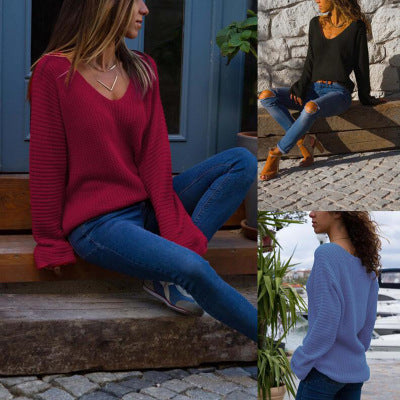 Damernas översize V-ringad pullover med strukturerad stickdesign Mirla-Eva Jonsson