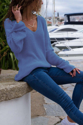 Damernas översize V-ringad pullover med strukturerad stickdesign Mirla-Eva Jonsson