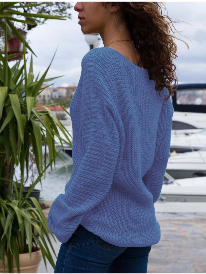 Damernas översize V-ringad pullover med strukturerad stickdesign Mirla-Eva Jonsson