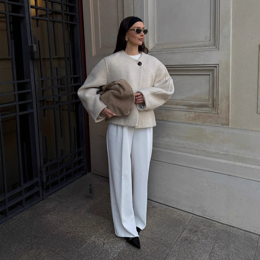Damernas oversize ulljacka med eleganta knappryck Eva Jonsson-Eva Jonsson