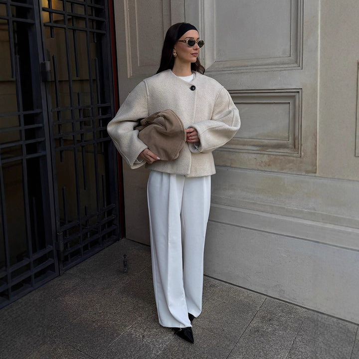 Damernas oversize ulljacka med eleganta knappryck Eva Jonsson-Eva Jonsson