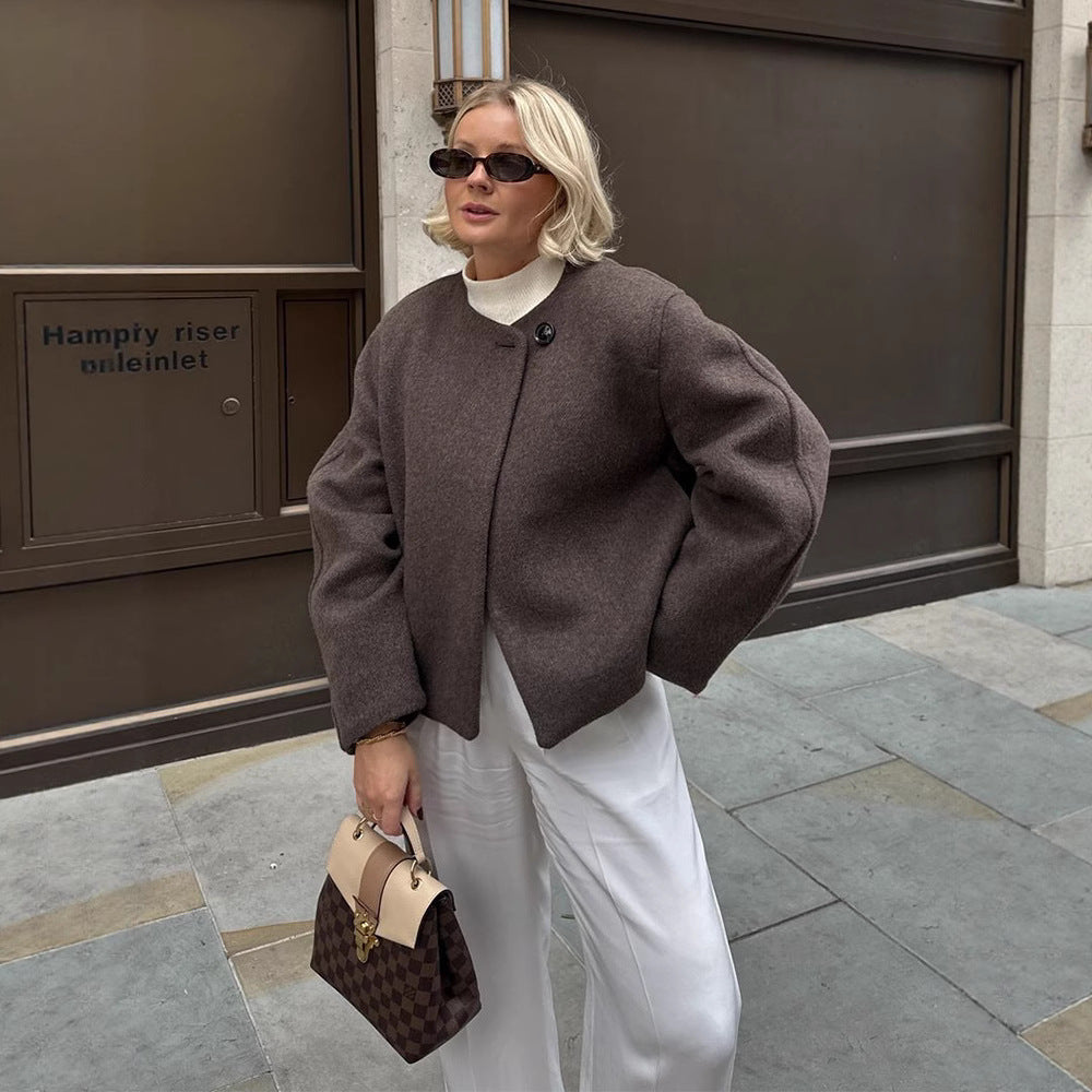 Damernas oversize ulljacka med eleganta knappryck Eva Jonsson-Eva Jonsson