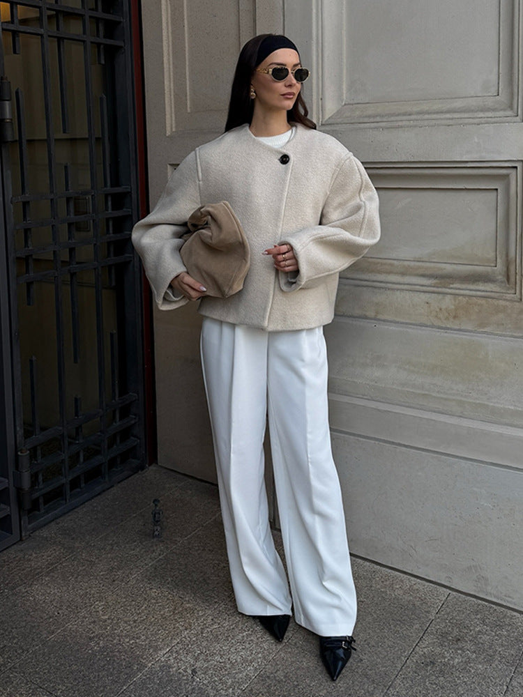 Damernas oversize ulljacka med eleganta knappryck Eva Jonsson-Eva Jonsson