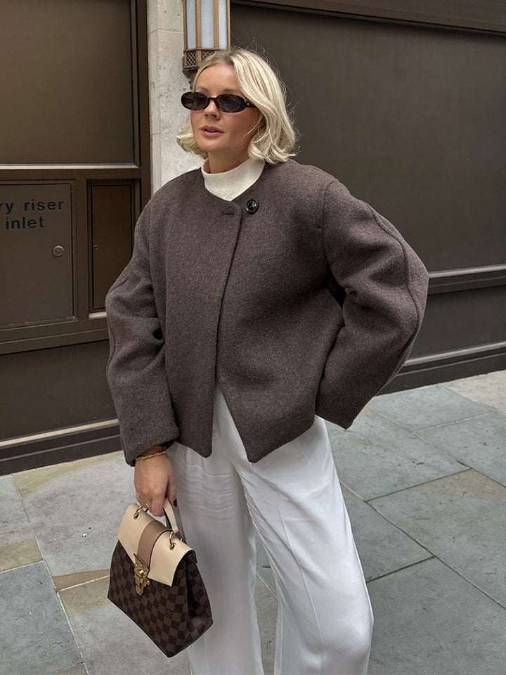 Damernas oversize ulljacka med eleganta knappryck Eva Jonsson-Eva Jonsson