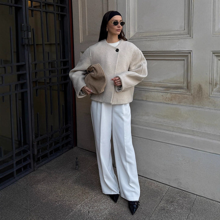 Damernas oversize ulljacka med eleganta knappryck Eva Jonsson-Eva Jonsson