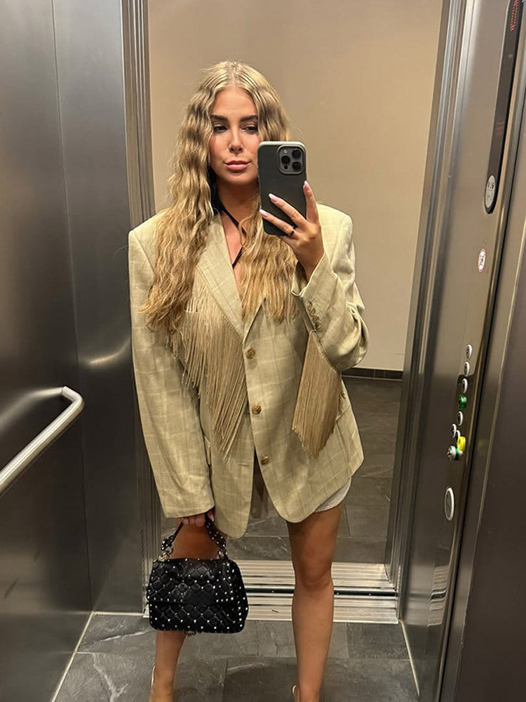 Damernas oversized blazerjacka med trendiga fransar Mirla-Eva Jonsson