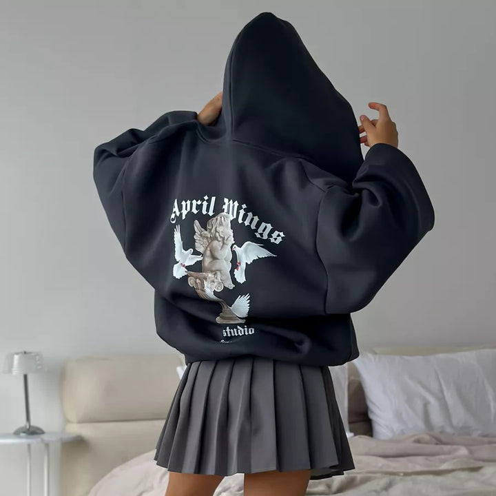 Damernas oversized hoodie med unik grafisk tryck Mirla-Eva Jonsson