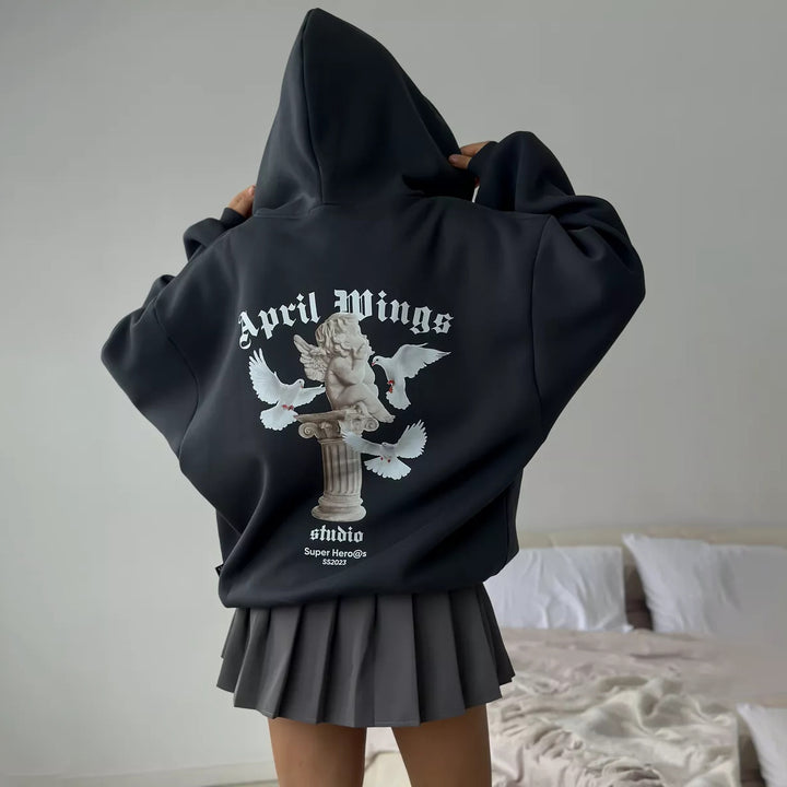 Damernas oversized hoodie med unik grafisk tryck Mirla-Eva Jonsson