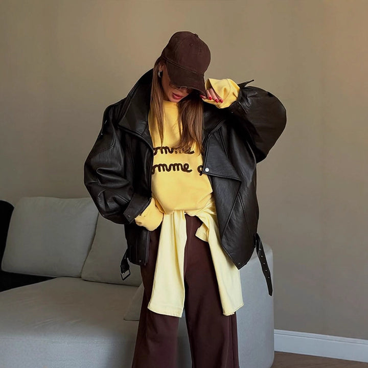 Damernas oversized läderjacka Mirla-Eva Jonsson