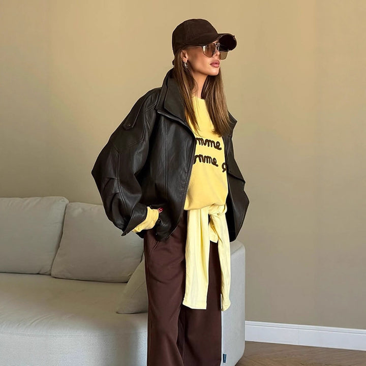Damernas oversized läderjacka Mirla-Eva Jonsson
