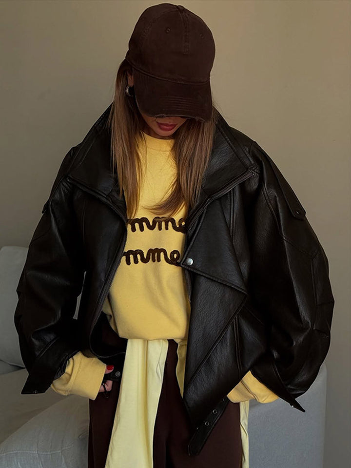 Damernas oversized läderjacka Mirla-Eva Jonsson