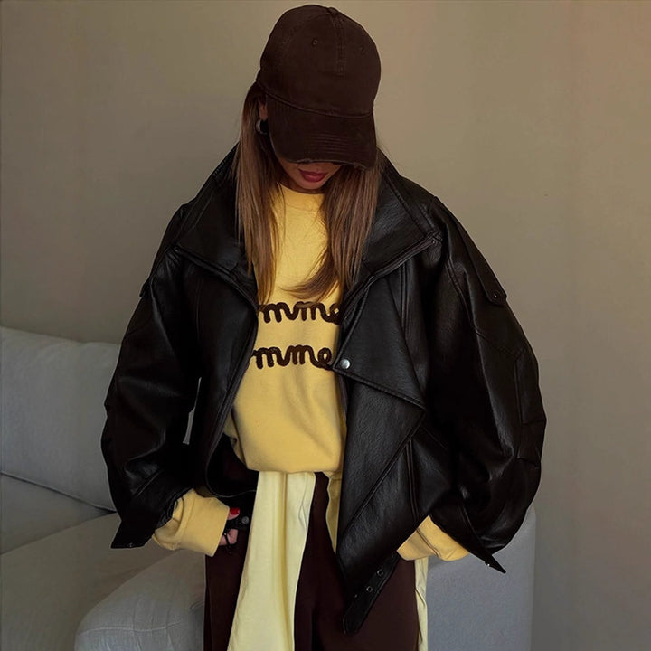 Damernas oversized läderjacka Mirla-Eva Jonsson