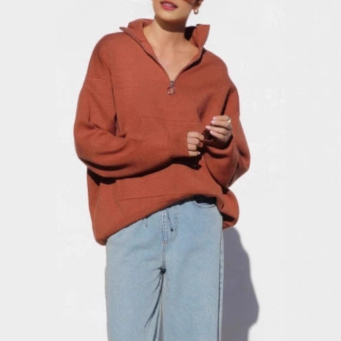 Damernas oversized pullover med halv dragkedja och känguruficka Mirla-Eva Jonsson