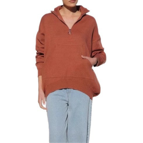 Damernas oversized pullover med halv dragkedja och känguruficka Mirla-Eva Jonsson