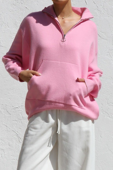 Damernas oversized pullover med halv dragkedja och känguruficka Mirla-Eva Jonsson