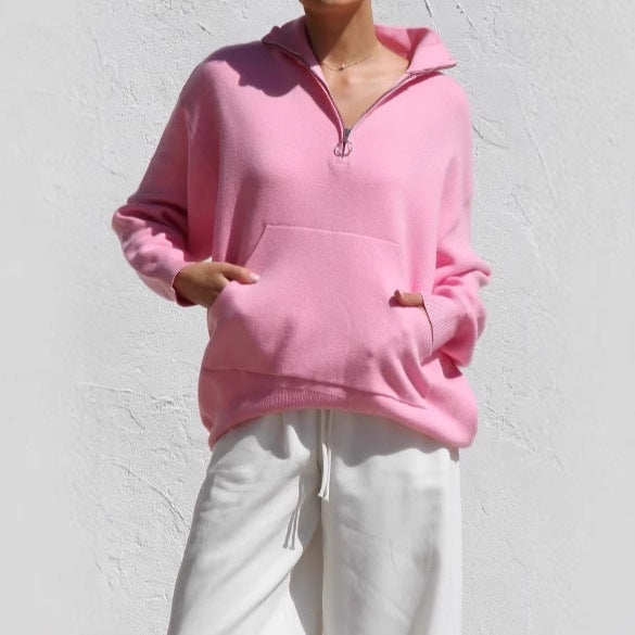 Damernas oversized pullover med halv dragkedja och känguruficka Mirla-Eva Jonsson