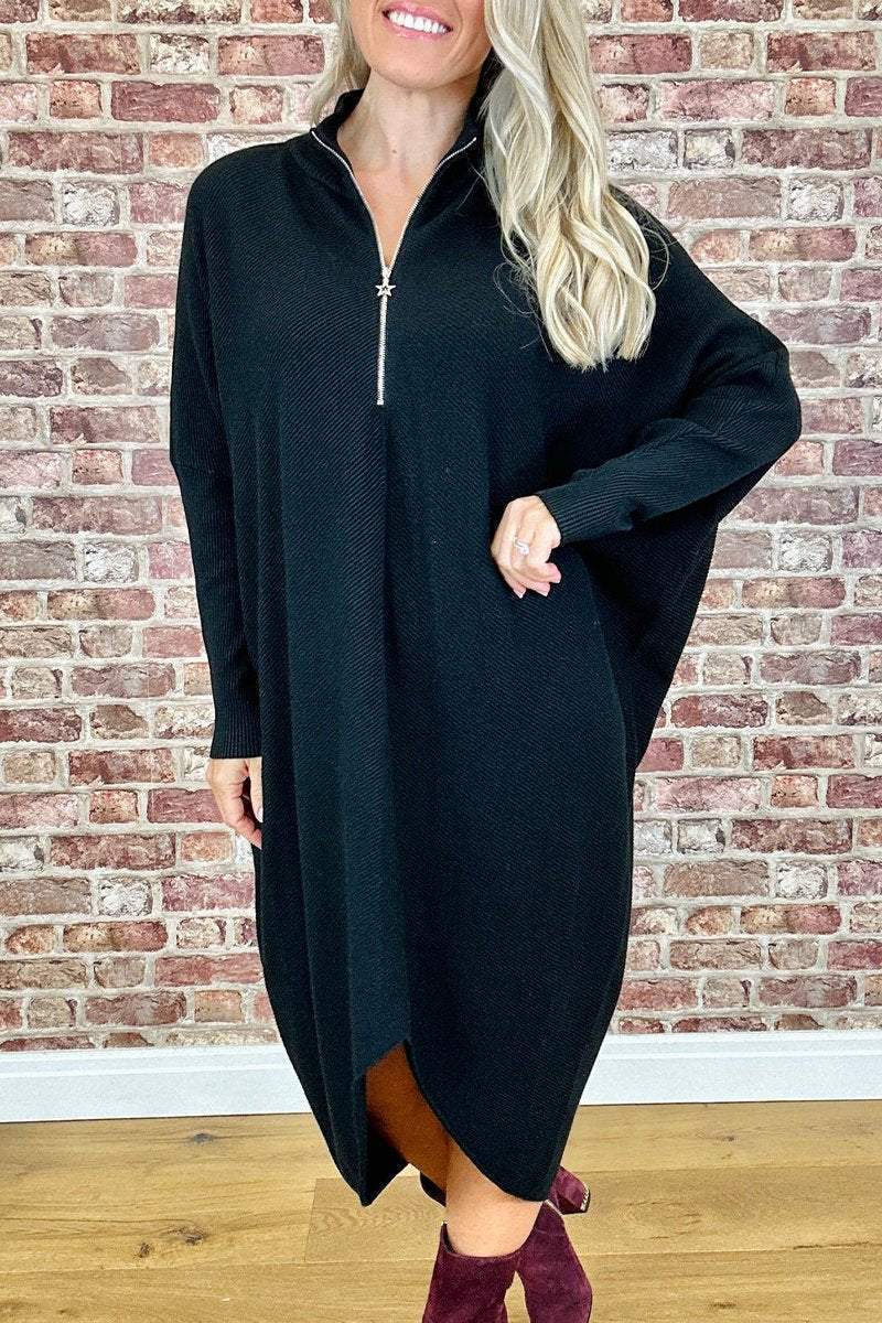 Damernas oversized stickad klänning med dragkedja Mirla-Eva Jonsson