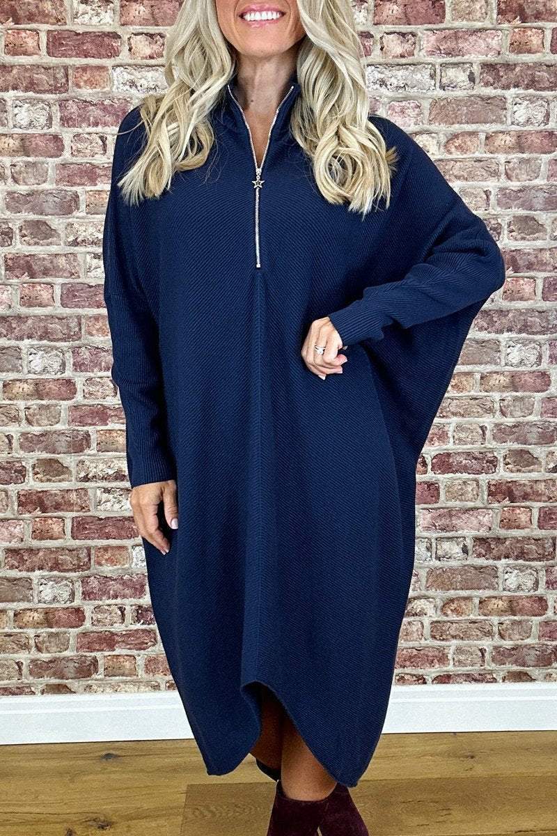 Damernas oversized stickad klänning med dragkedja Mirla-Eva Jonsson