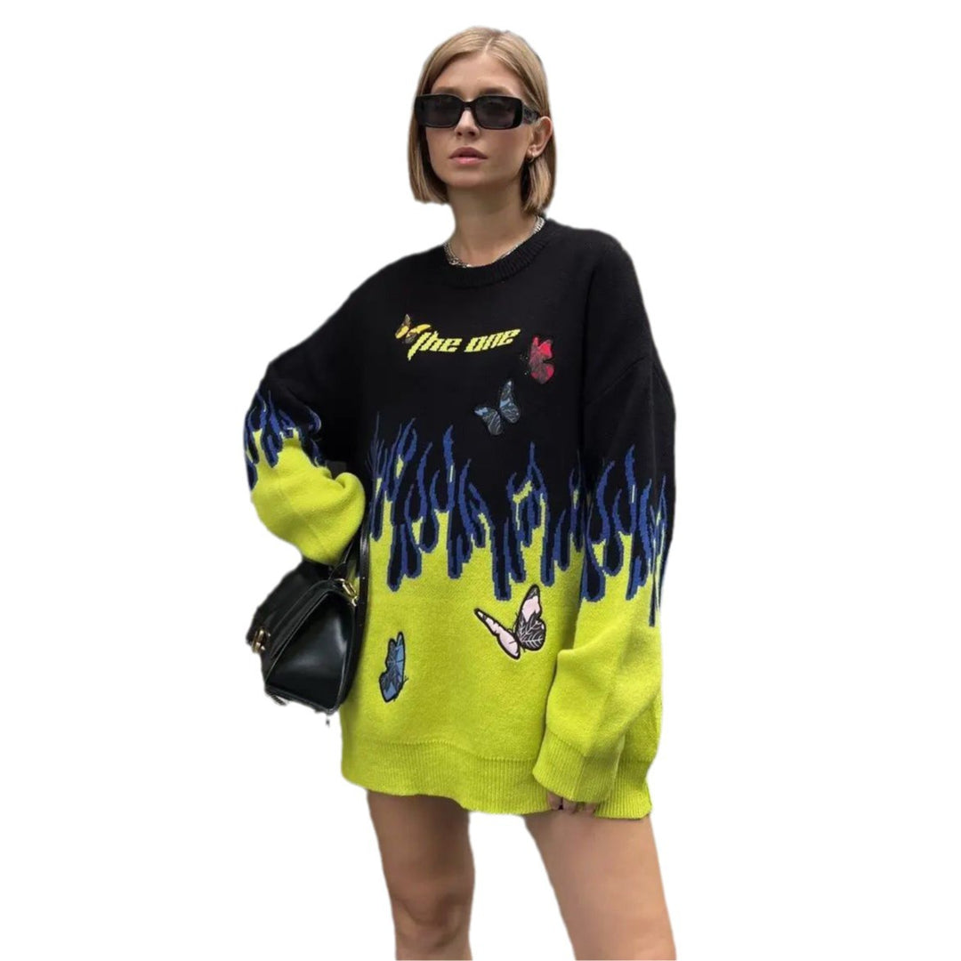 Damernas oversized stickad tröja med färggrafisk design Mirla-Eva Jonsson